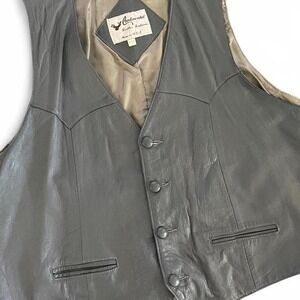 Vintage gray mens leather vest size 54 3X western leather vest vintage mens vest